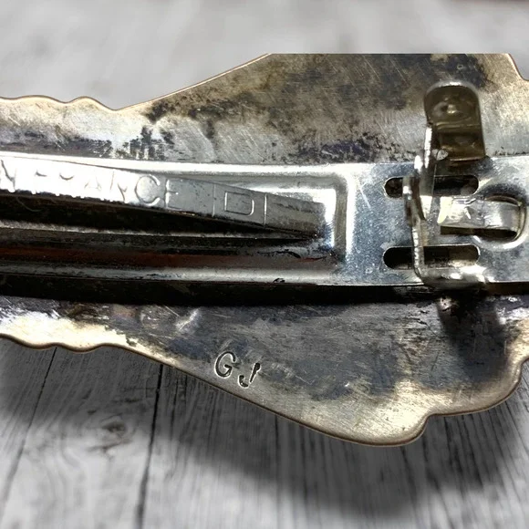Vintage Navajo Hair Barrette Sterling Silver 925 Malachite Stamped Marked GJ
